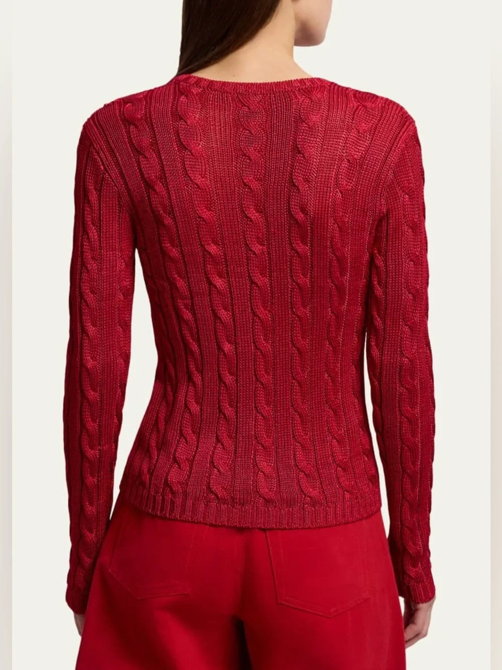 RALPH LAUREN COLLECTION SILK CABLE KNIT CREWNECK SWEATER IN RED